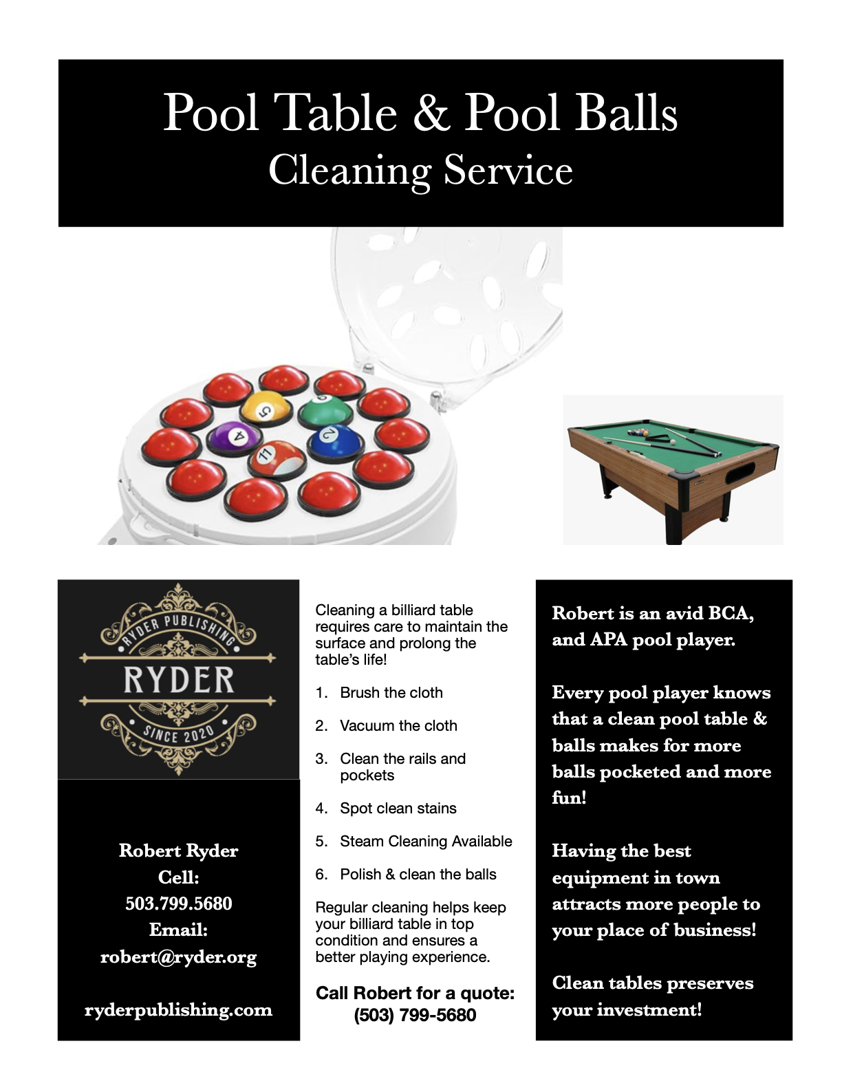 Pool table cleaning service