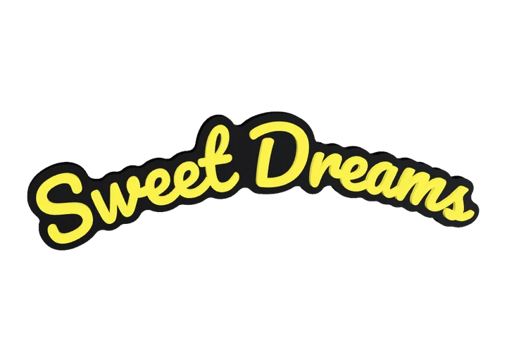 Yellow script Sweet Dreams sign curved in an arch