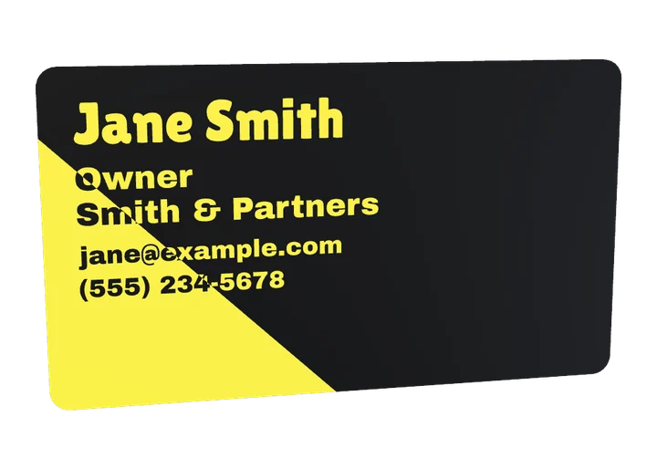 Black and yellow 3D-printed business card for Jane Smith