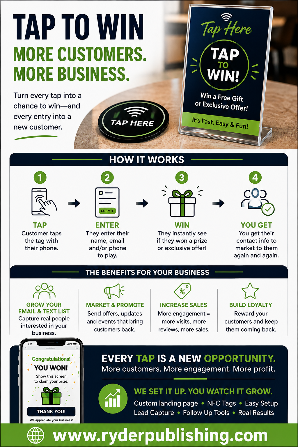 Tap to Win flyer — more customers, more business